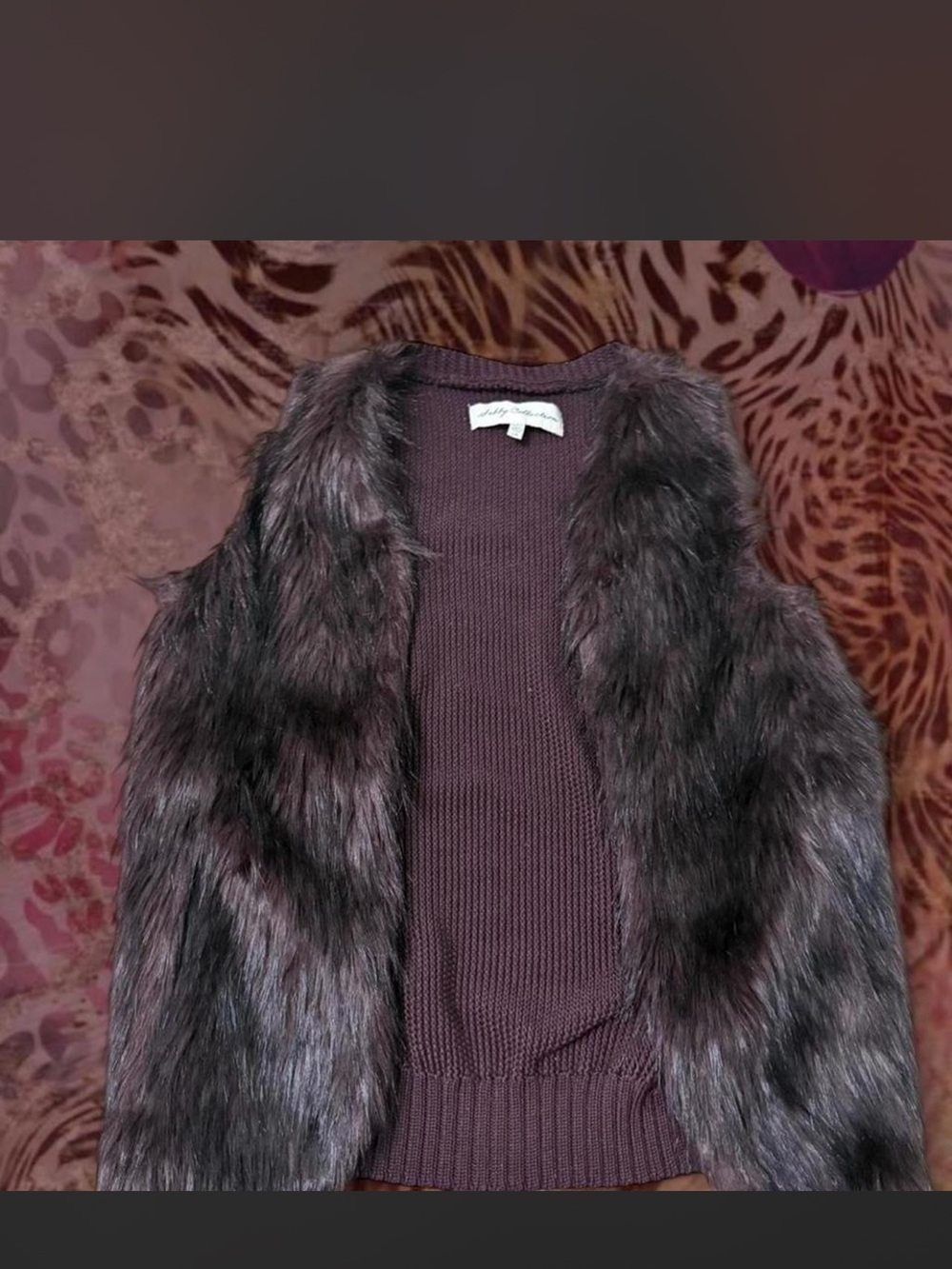 Faux Fur Vest Sweater - Deep Plum